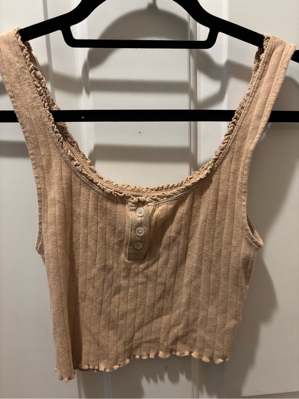 American Eagle Outfitters Beige Ribbed Button-Front Tank